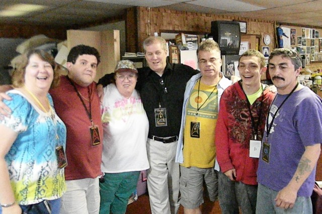 Me in the green room with a bunch of the cast and crew. I grabbed whomever was in reach and said "I need a picture to share!" lol! We deliberately avoided sharing pics of cast in costume at this point because spoilers are always a big issue.