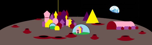 My own doodle of the lunar cities. Except the space elevator is pointed the wrong way, and the craters are...well...fortunately, there will be PRO cover art for the published works lol!